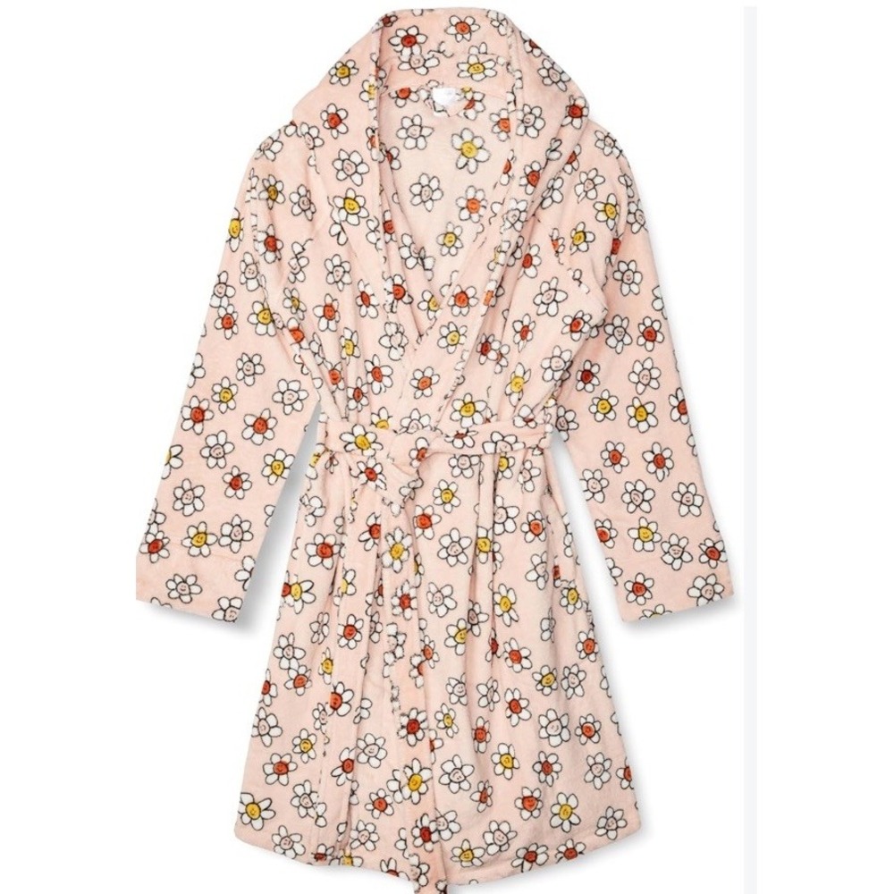 New Vera Bradley Hooded Pink Prairie Paisley Daisy Robe Short Tie Soft S/M